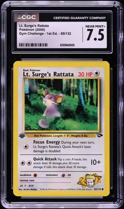 2000 Pokemon Gym Challenge 1st Edition Lt. Surge's Rattata #85 CGC 7.5 NRMT+