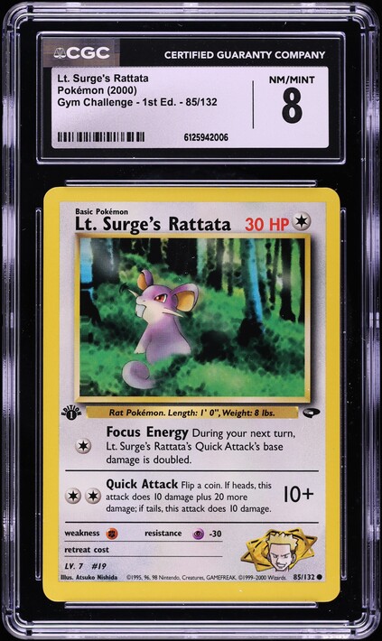 2000 Pokemon Gym Challenge 1st Edition Lt. Surge's Rattata #85 CGC 8 NM-MT