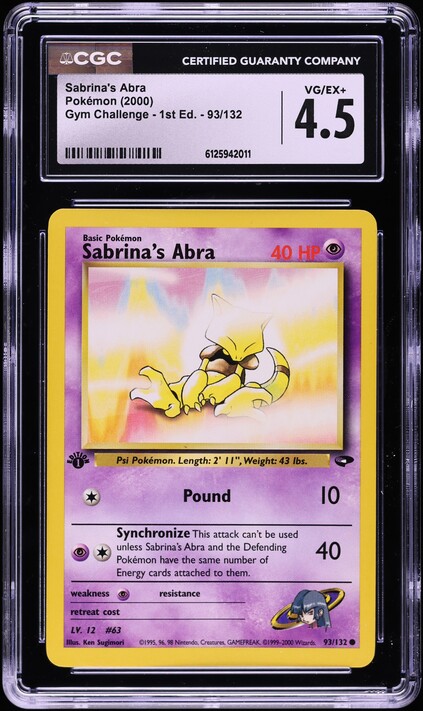 2000 Pokemon Gym Challenge 1st Edition Sabrina's Abra #93 CGC 4.5 VGEX+