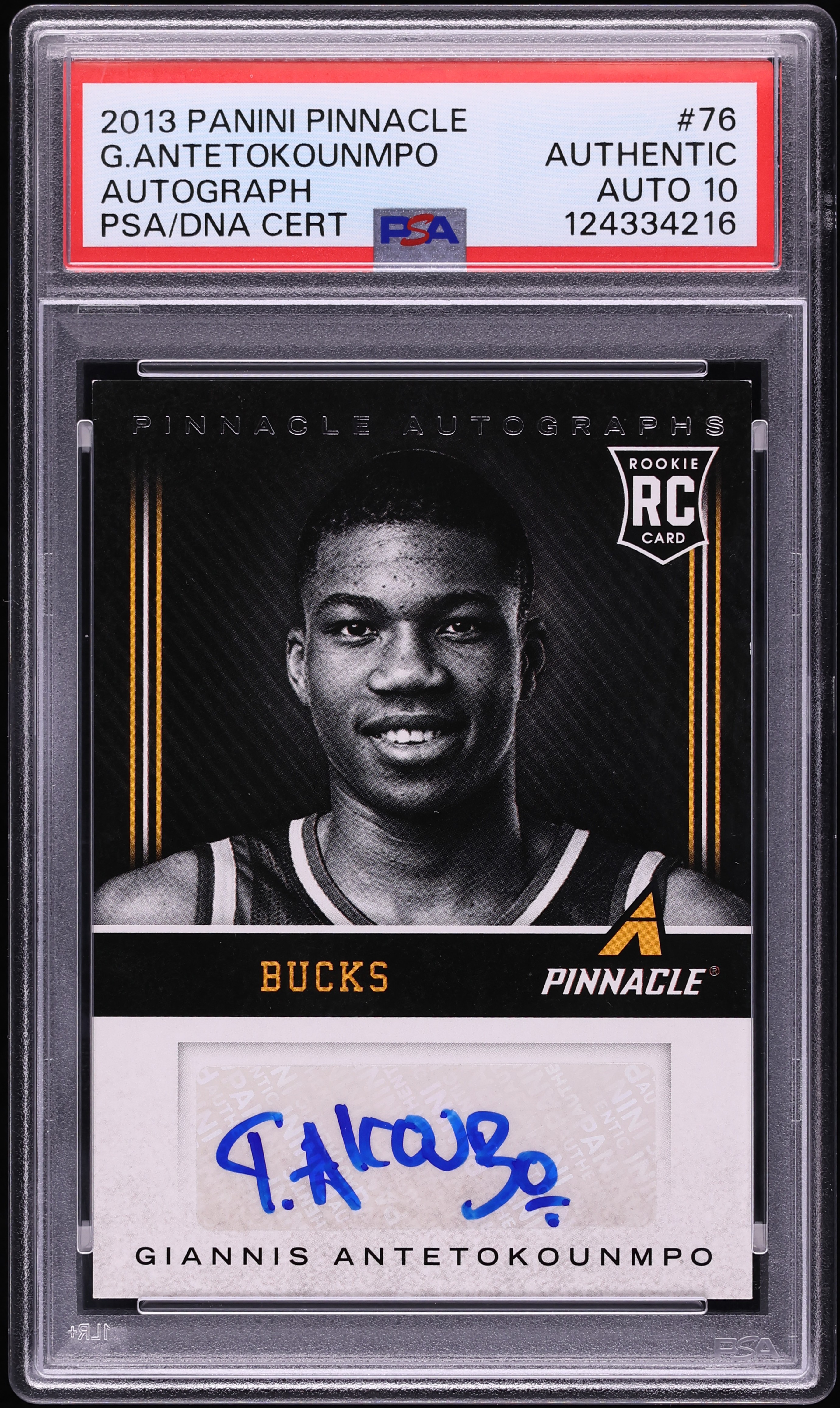 2013 Panini Pinnacle Giannis Antetokounmpo ROOKIE AUTO DNA 10 #76