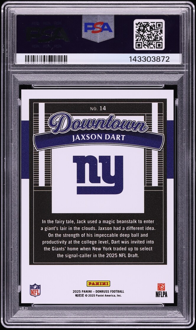 2025 Donruss Downtown Jaxson Dart ROOKIE #14 PSA 10 GEM MINT
