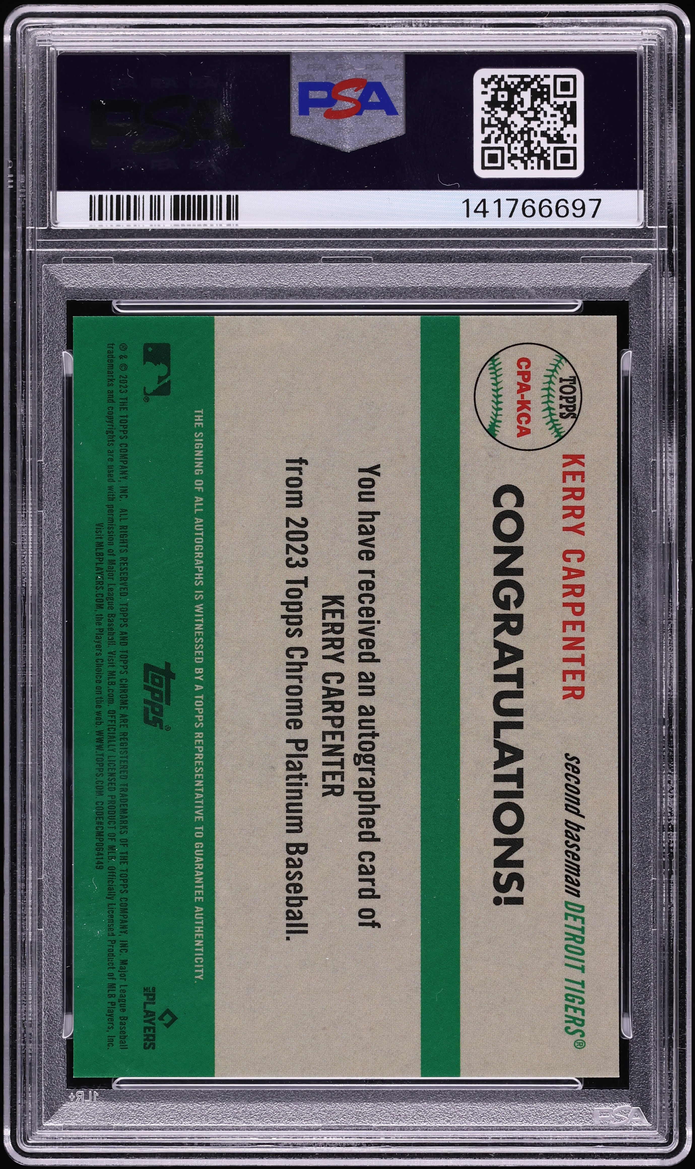 2023 Topps Chrome Platinum Anniversary Kerry Carpenter ROOKIE AUTO 