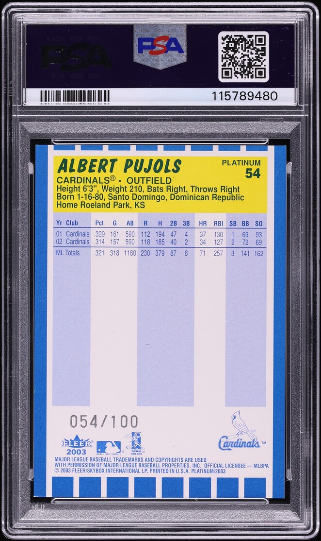2003 Fleer Platinum Finish Albert Pujols /100 #54 PSA 7 NRMT