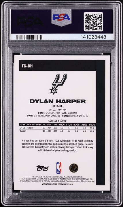 2025 Topps Chrome Silver Pack Red Dylan Harper ROOKIE 5/5 #TC-DH PSA 10 GEM MINT