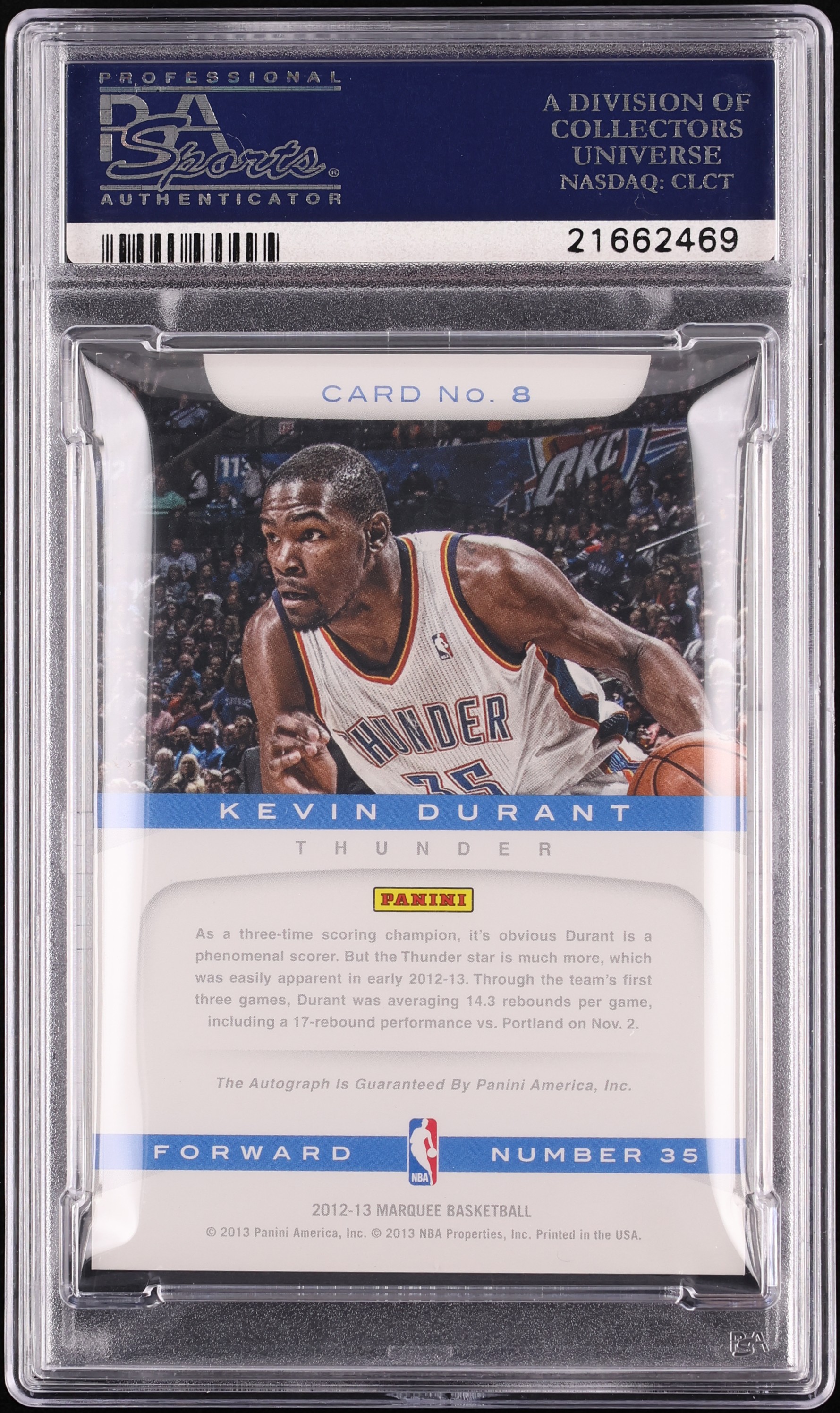 2012 Panini Marquee Current Signatures Kevin Durant AUTO #8 PSA 10