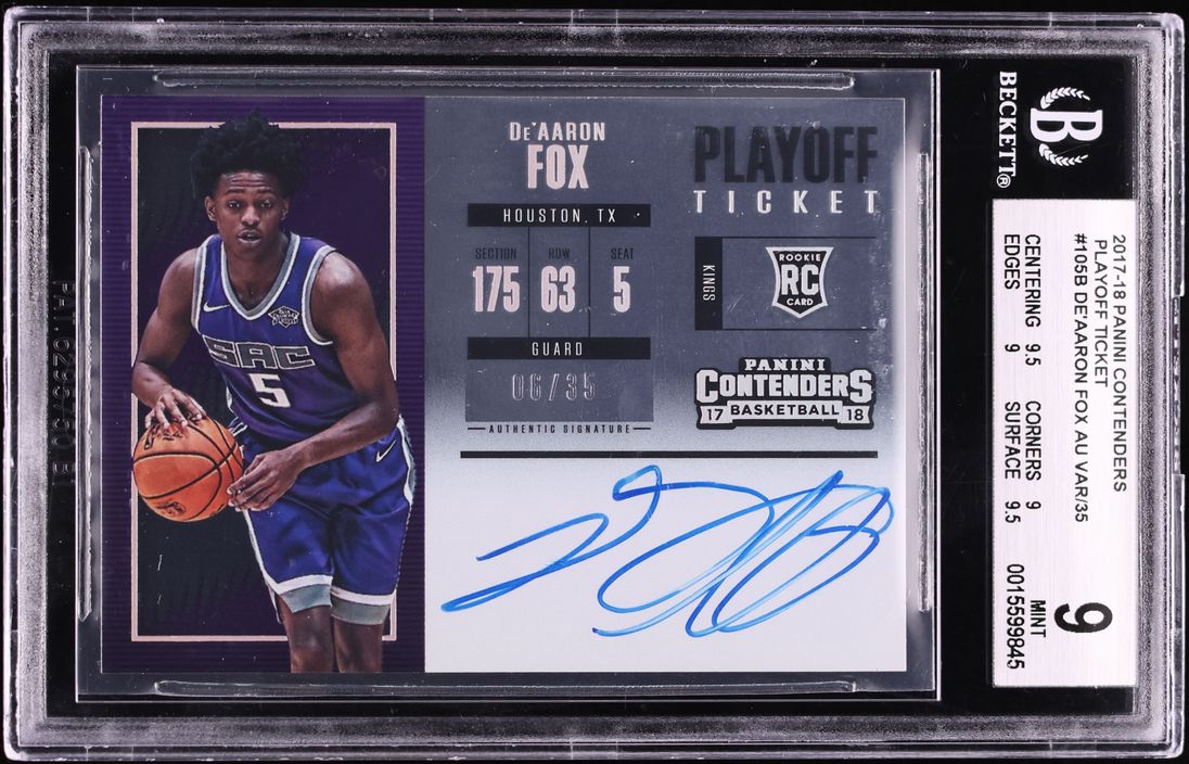 2017 Panini Contenders Playoff Ticket De'Aaron Fox ROOKIE AUTO /35 #105B BGS 9 MINT