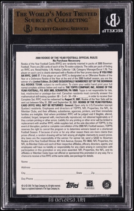 2000 Bowman ROY Promotion Tom Brady ROOKIE #236 BGS 9.5 GEM MINT