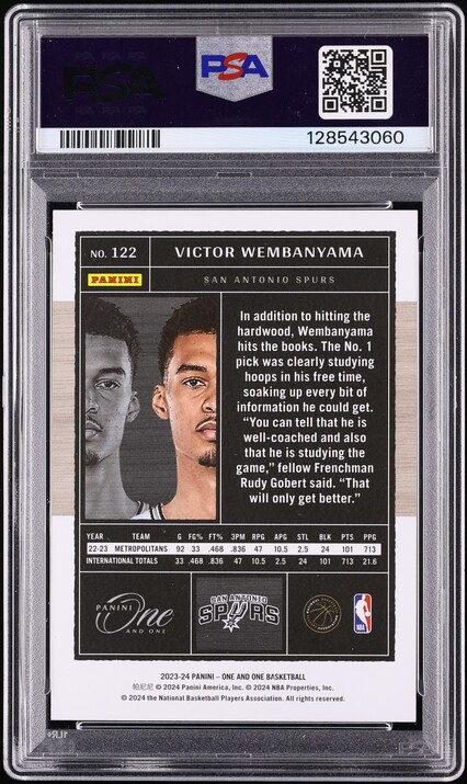 2023 Panini One And One White FOTL Victor Wembanyama ROOKIE JSY # 1/7 #122 PSA 10 GEM MINT