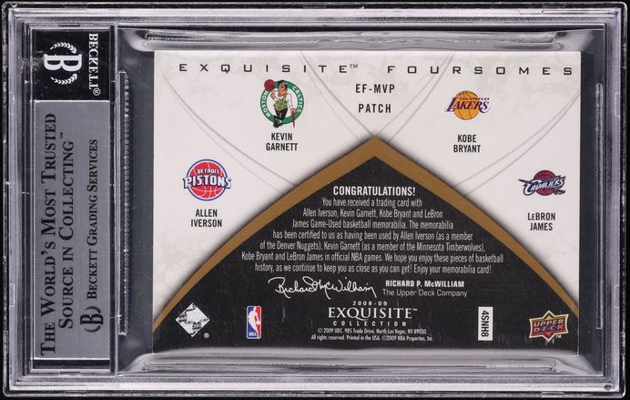 2008 Exquisite Collection Allen Iverson Kobe Bryant Kevin Garnett LeBron James PATCH /5 BGS 8.5