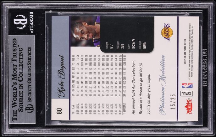 2007 Ultra SE Platinum Medallion Kobe Bryant /25 #80 BGS 9 MINT