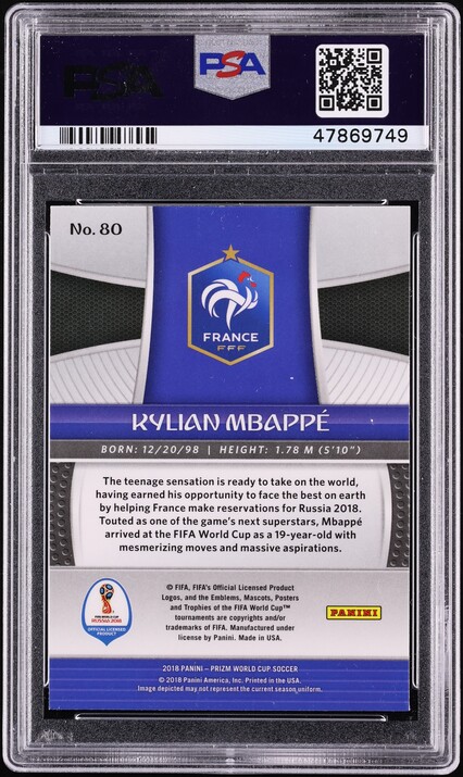 2018 Panini Prizm World Cup Kylian Mbappe ROOKIE #80 PSA 10 GEM