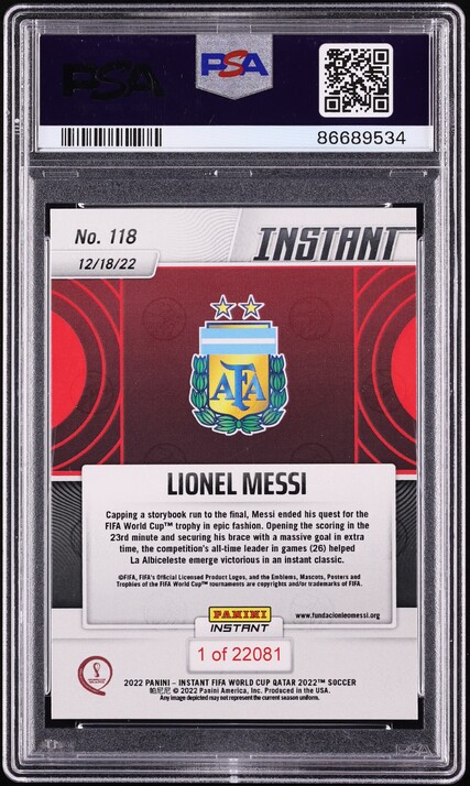 2022 Panini Instant FIFA World Cup Qatar Lionel Messi #118 PSA 10 GEM MINT