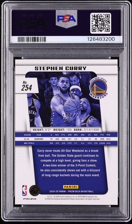 2024 Panini Prizm Deca Black Gold Stephen Curry 1/5 #254 PSA 9 MINT