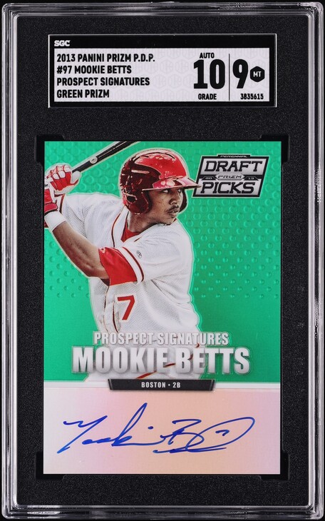 2013 Panini Prizm Perennial Draft Picks Green Mookie Betts ROOKIE AUTO #97 SGC 9 MINT