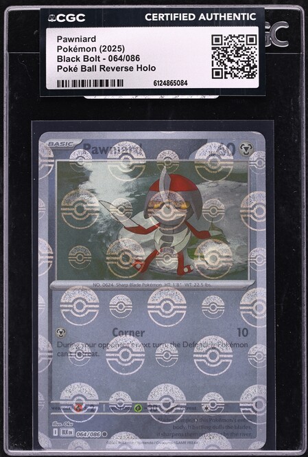 2025 Pokemon Scarlet & Violet Black Bolt Poké Ball Reverse Holo Pawniard #064 CGC AUTH