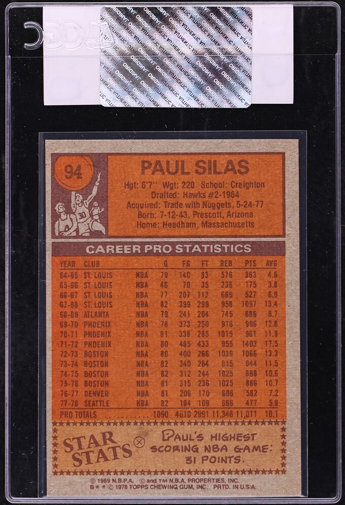 1978 Topps Basketball Paul Silas #94 CGC AUTH