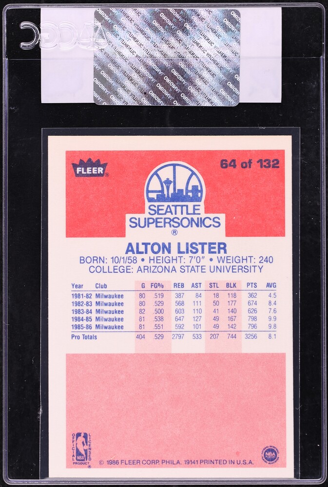 1986 Fleer Basketball Alton Lister #64 CGC AUTH