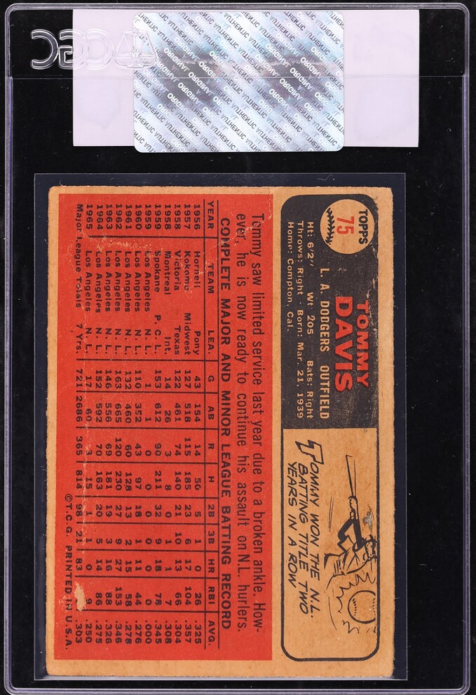 1966 Topps Venezuelan Tommy Davis #75 CGC AUTH