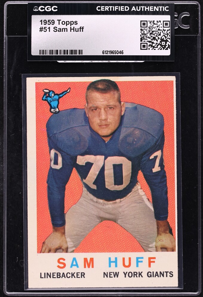 1959 Topps Football Sam Huff ROOKIE #51 CGC AUTH