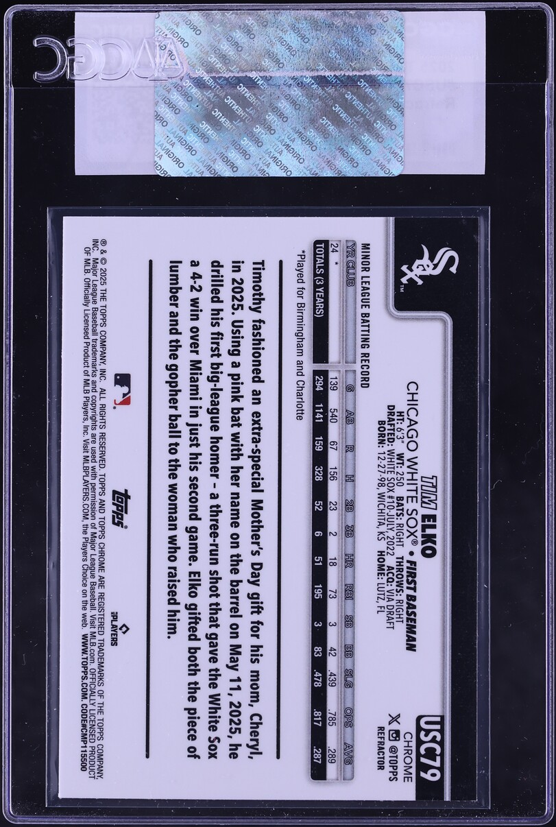 2025 Topps Chrome Update Refractor Tim Elko ROOKIE #USC79 CGC AUTH