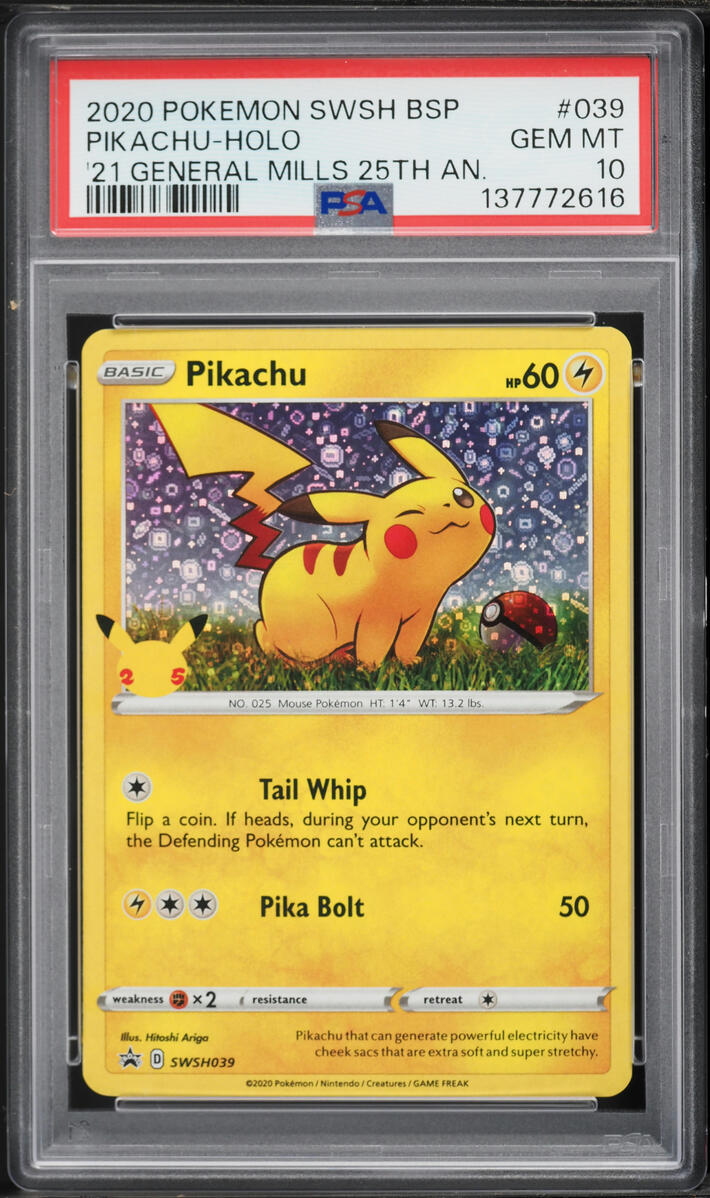 2020 Pokemon SWSH Promo General Mills 25th Anniversary Holo Pikachu #SWSH039 PSA 10 GEM MINT