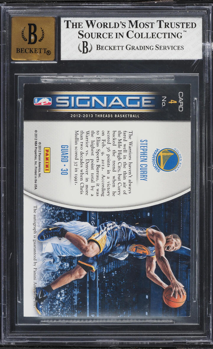 2012 Panini Threads Signage Stephen Curry AUTO #4 BGS 8 NM-MT