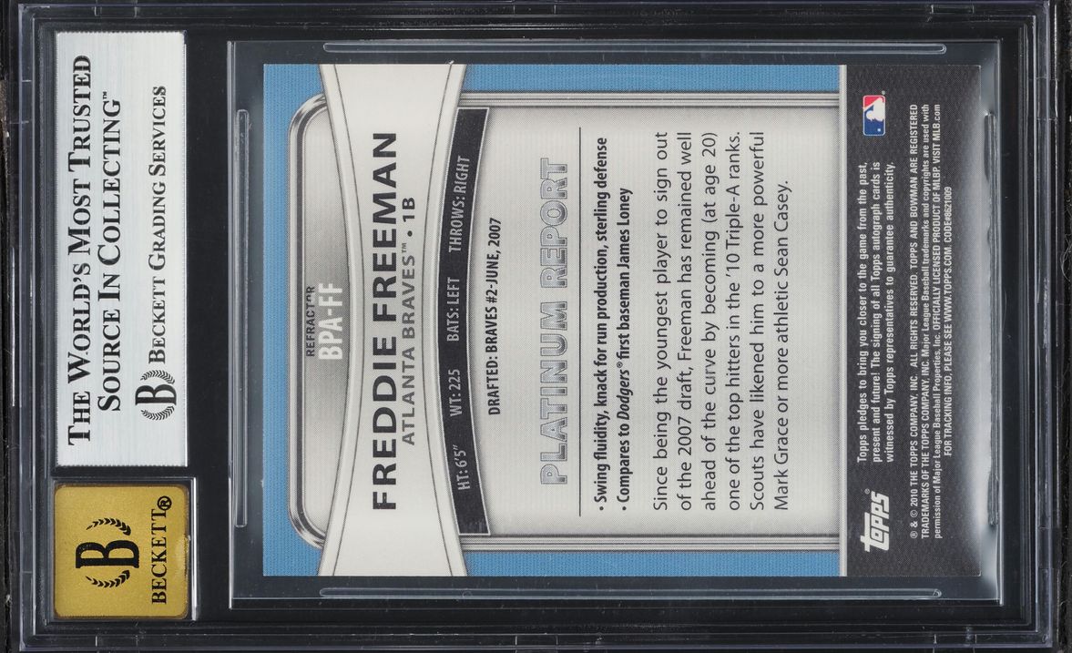 2010 Bowman Platinum Red Refractor Freddie Freeman Rookie PROSPECT AUTO /10 RC #BPA-FF BGS 8.5