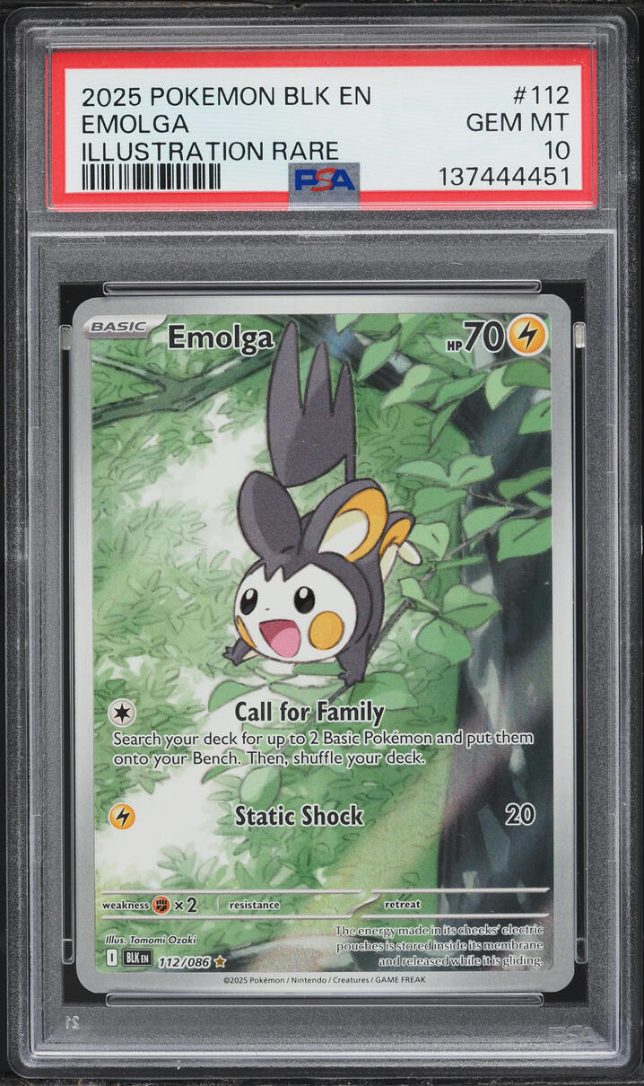 2025 Pokemon Scarlet & Violet Black Bolt IR Emolga #112 PSA 10 GEM MINT