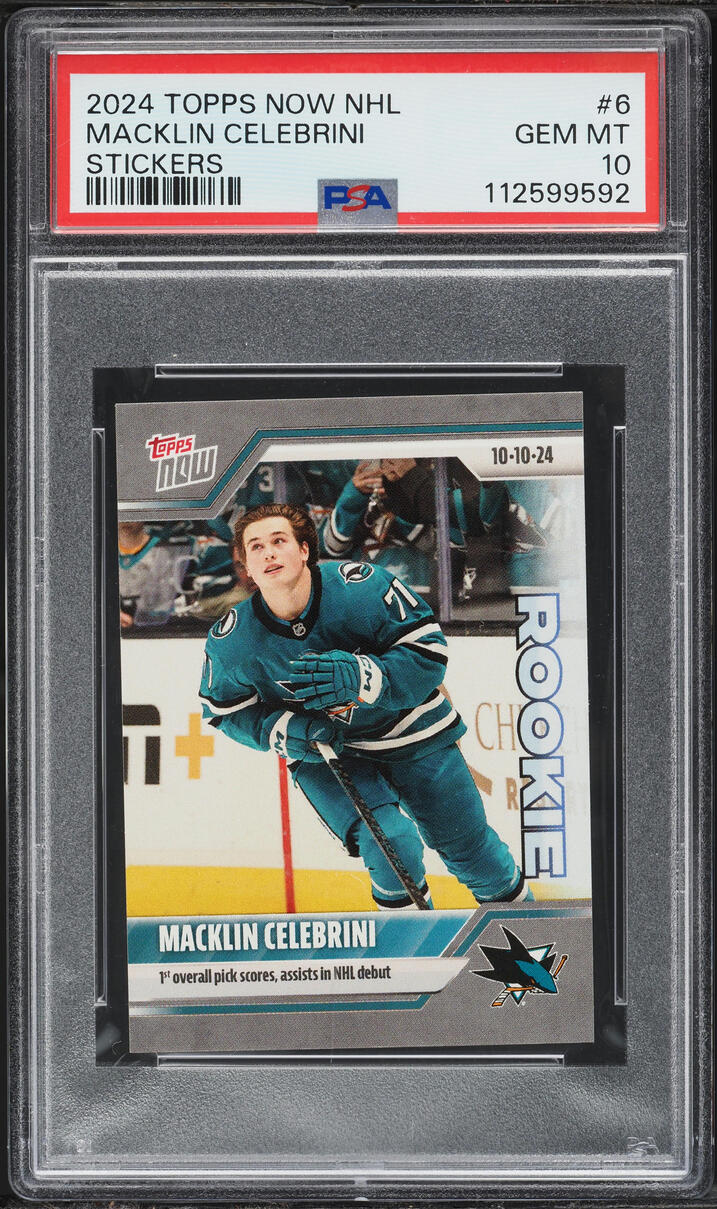 2024 Topps Now NHL Stickers Macklin Celebrini ROOKIE #6 PSA 10 GEM MINT