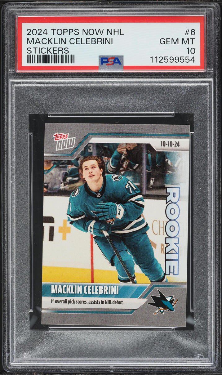 2024 Topps Now NHL Stickers Macklin Celebrini ROOKIE #6 PSA 10 GEM MINT
