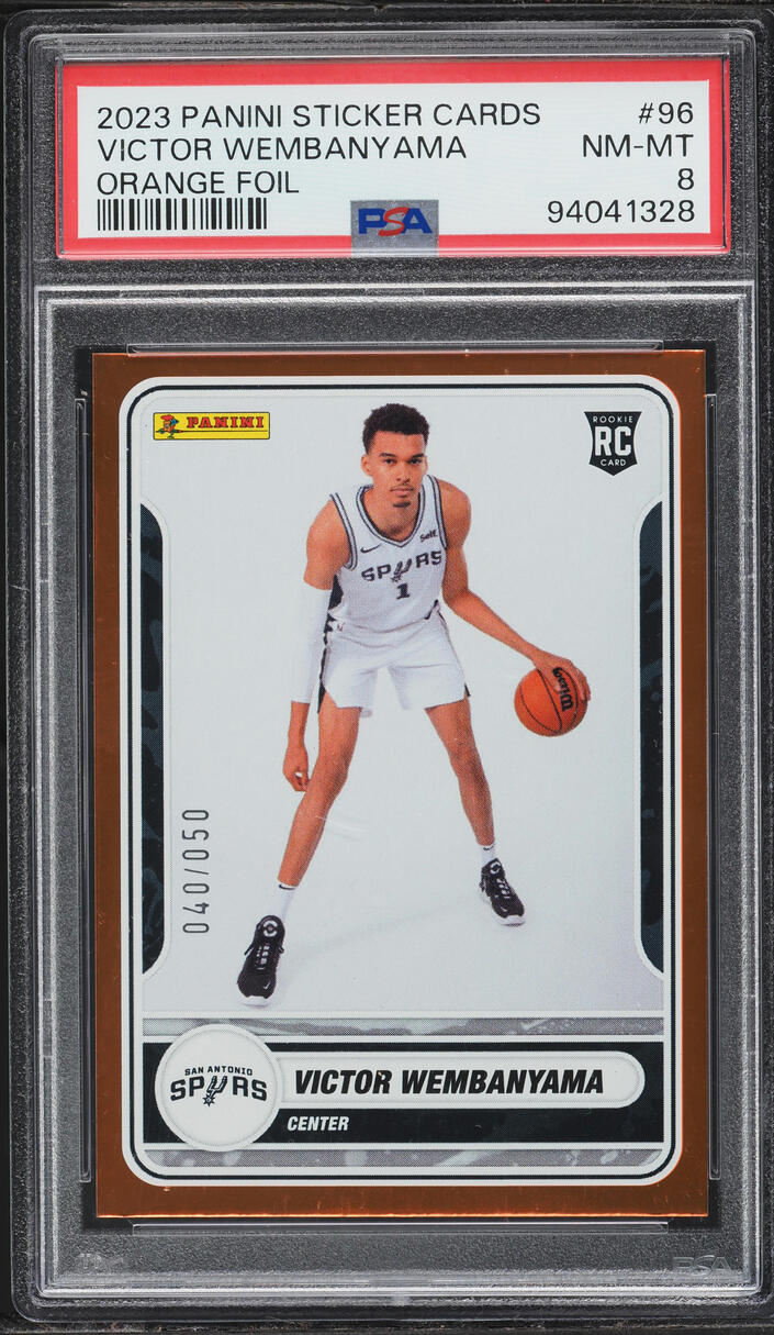 2023 Panini Sticker Cards Orange Foil Victor Wembanyama ROOKIE /50 #96 PSA 8 NM-MT