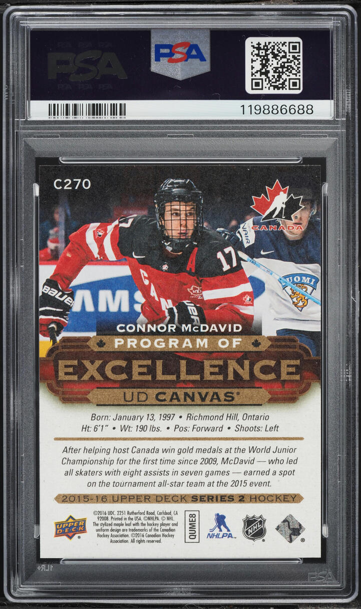 2015 Upper Deck Canvas Connor McDavid ROOKIE #C270 PSA 10 GEM MINT