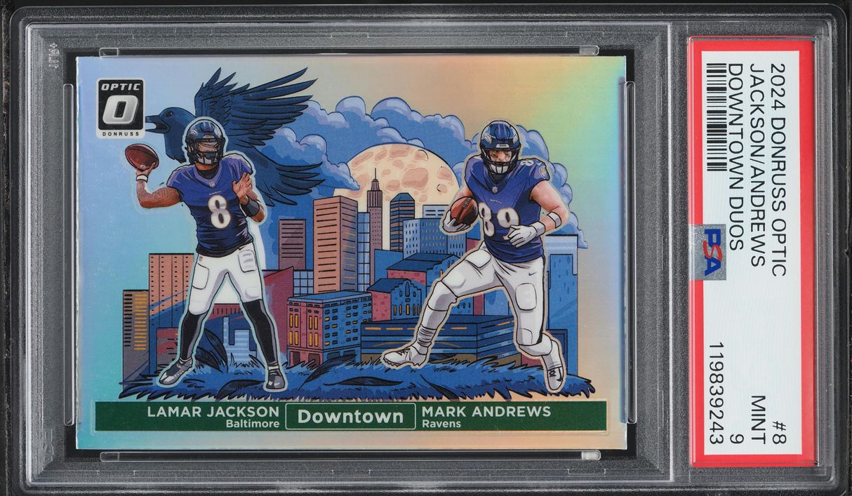 2024 Donruss Optic Downtown Duos Lamar Jackson & Mark Andrews #8 PSA 9 MINT