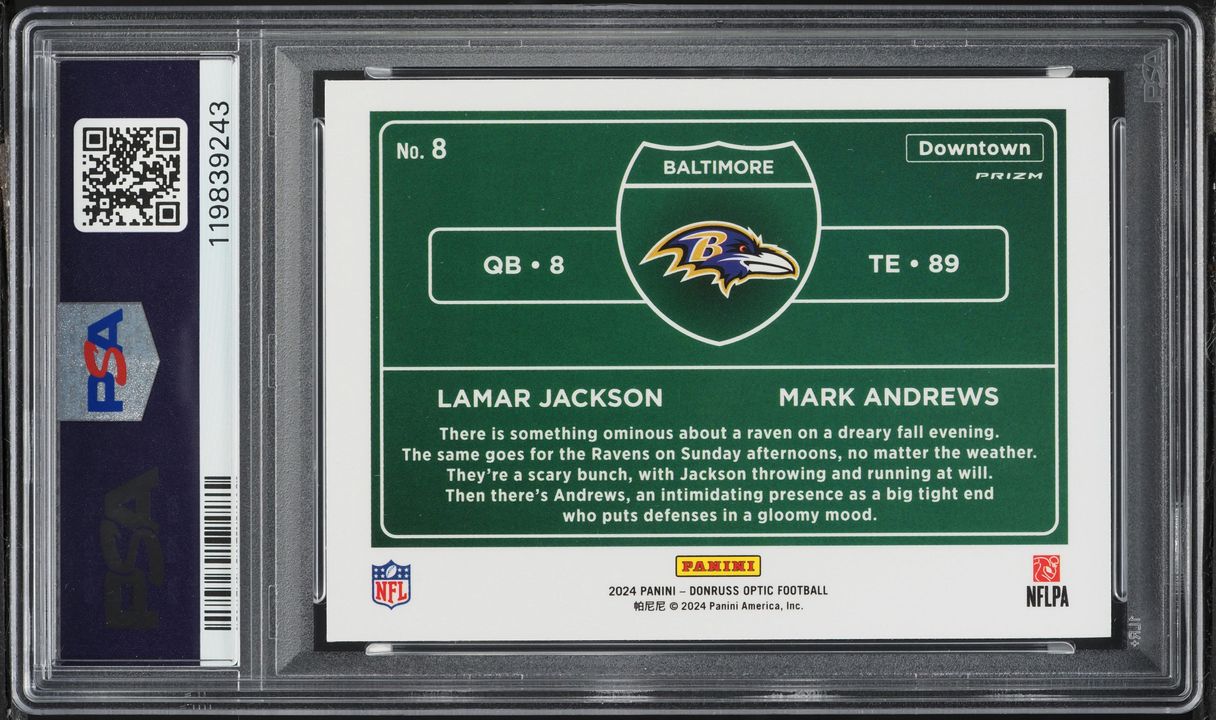 2024 Donruss Optic Downtown Duos Lamar Jackson & Mark Andrews #8 PSA 9 MINT
