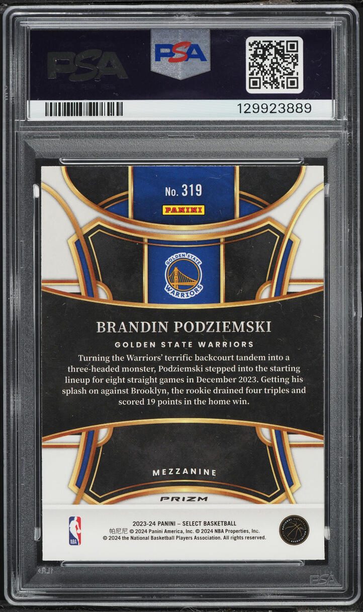 2023 Select Mezzanine Zebra Prizm Brandin Podziemski ROOKIE #319 PSA 10 GEM MINT
