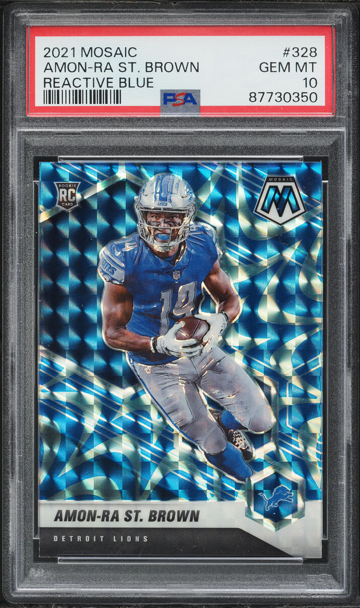2021 Panini Mosaic Reactive Blue Amon-Ra St. Brown ROOKIE #328 PSA 10 GEM MINT