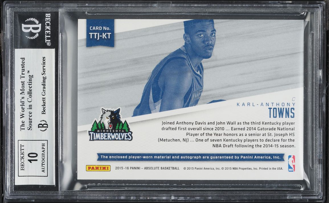 2015 Absolute Memorabilia Tools Of The Trade Prime Karl-Anthony Towns RC PATCH AUTO /25 BGS 8.5