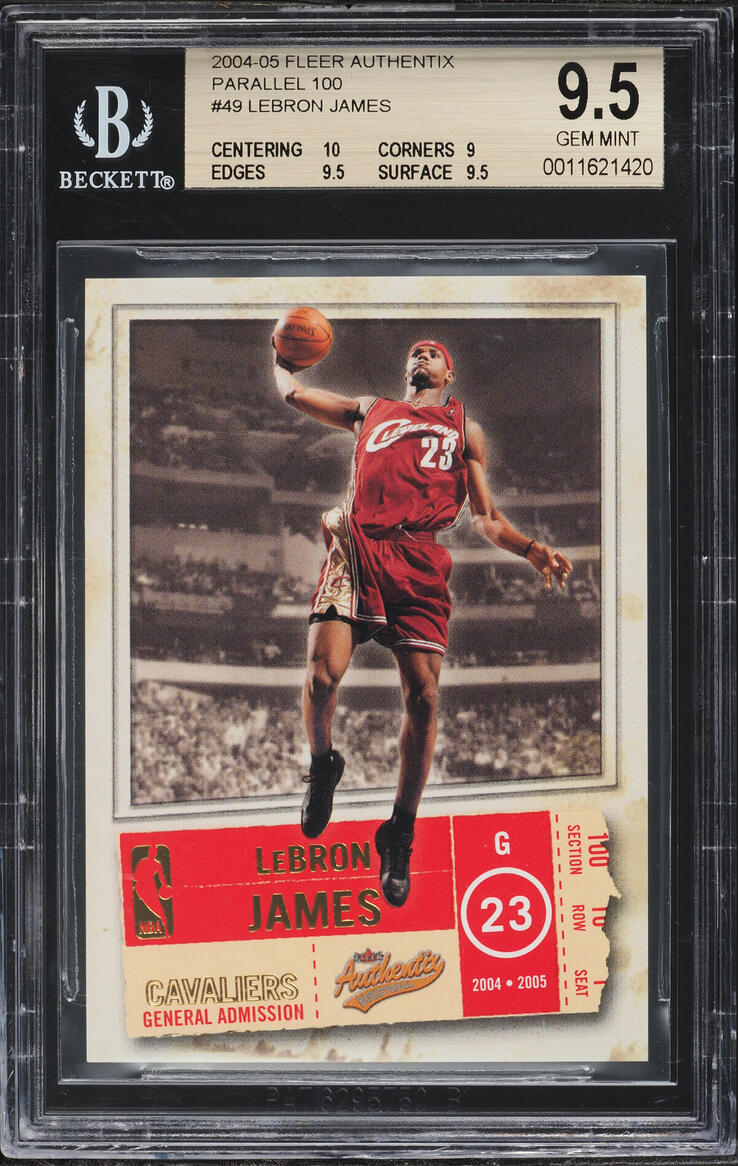 2004 Fleer Authentix Parallel 100 LeBron James /100 #49 BGS 9.5 GEM MINT