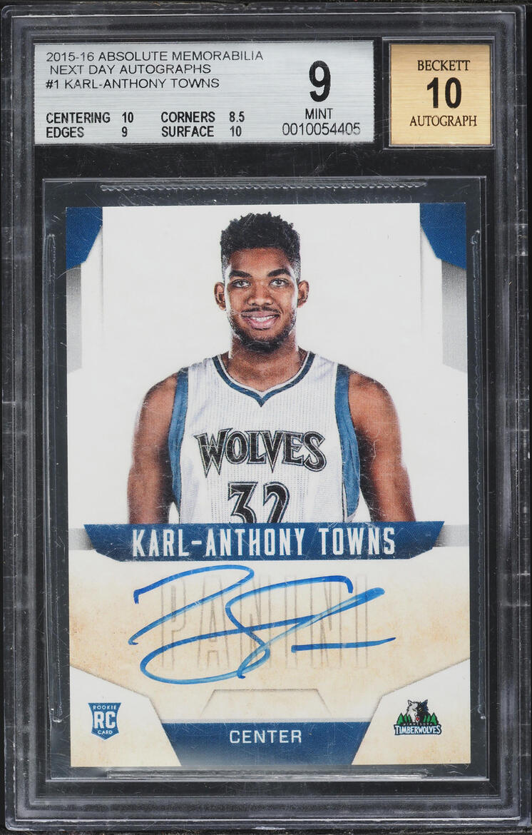 2015 Absolute Memorabilia Next Day Karl-Anthony Towns ROOKIE AUTO #ND-KAT BGS 9 MINT