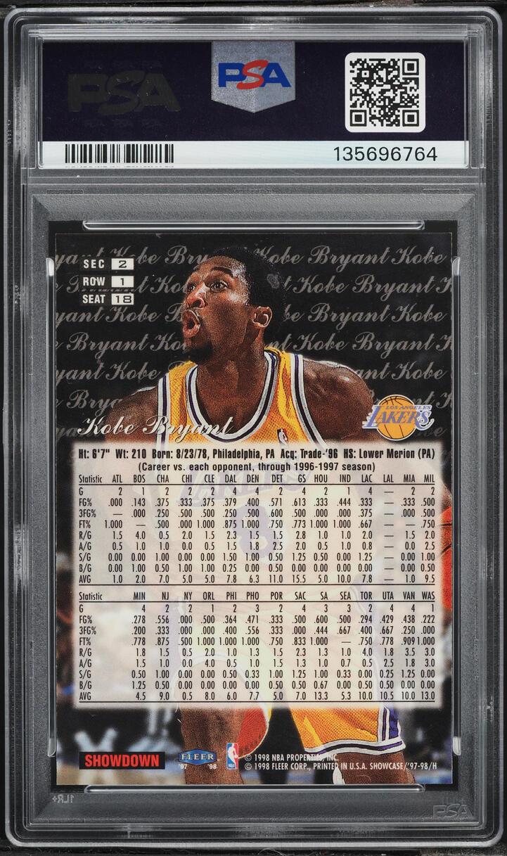 1997 Flair Showcase Row 1 Kobe Bryant #18 PSA 8 NM-MT