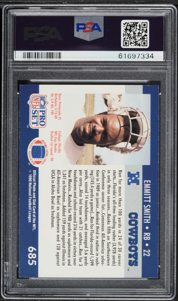 1990 Pro Set Football Emmitt Smith ROOKIE #685 PSA 8 NM-MT