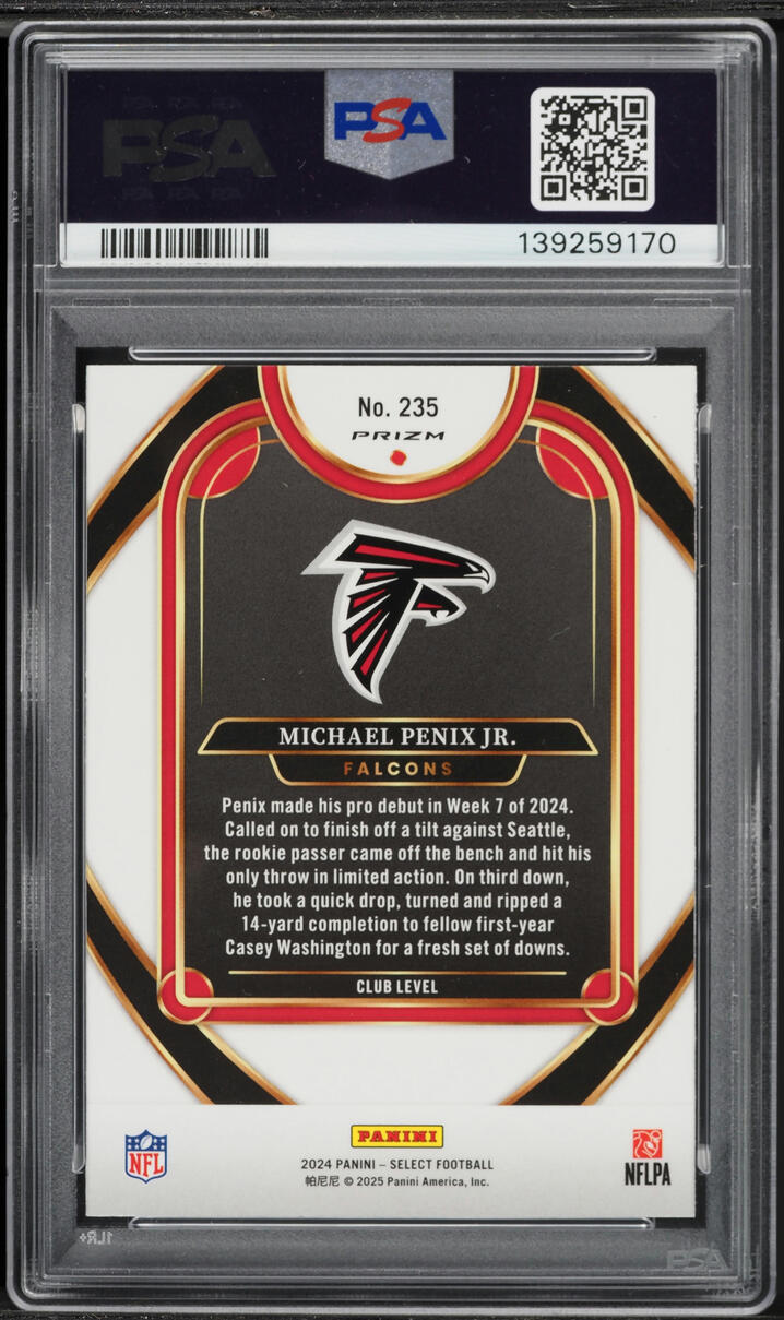 2024 Select Club Level Red & Yellow Shock Michael Penix Jr. ROOKIE #235 PSA 9 MINT