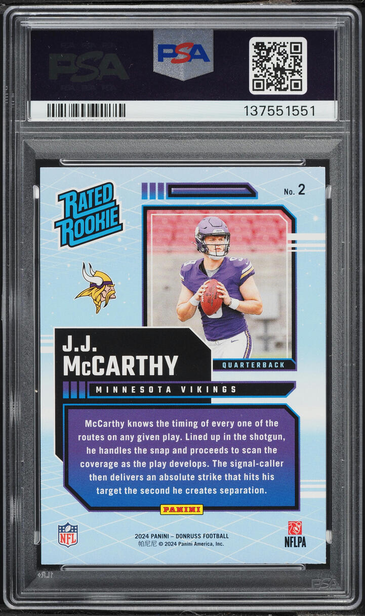 2024 Donruss Retro J.J. McCarthy ROOKIE #2 PSA 9 MINT