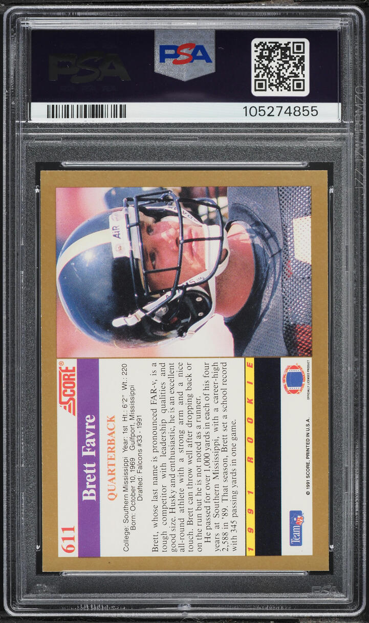 1991 Score Football Brett Favre ROOKIE #611 PSA 10 GEM MINT