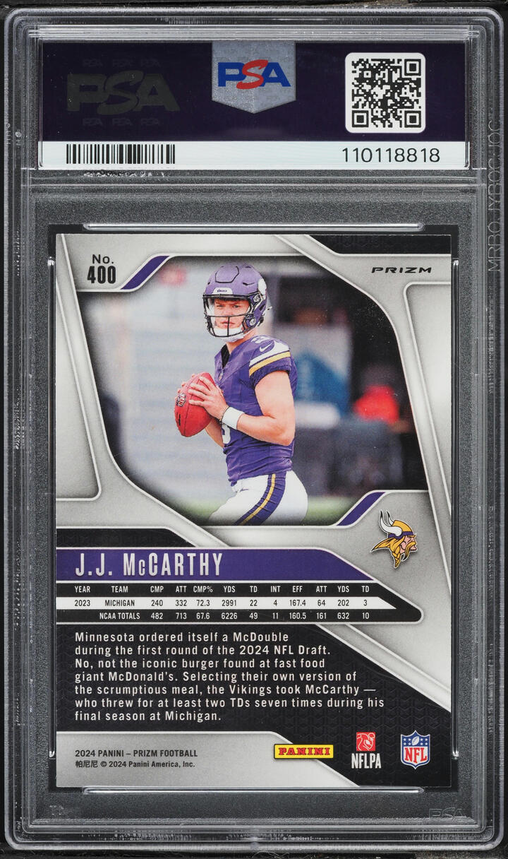 2024 Panini Prizm Disco J.J. McCarthy ROOKIE #400 PSA 10 GEM MINT