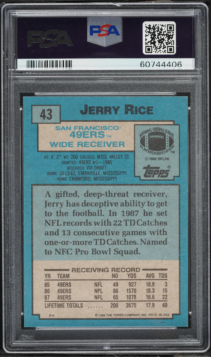 1988 Topps Football Jerry Rice #43 PSA 8 NM-MT