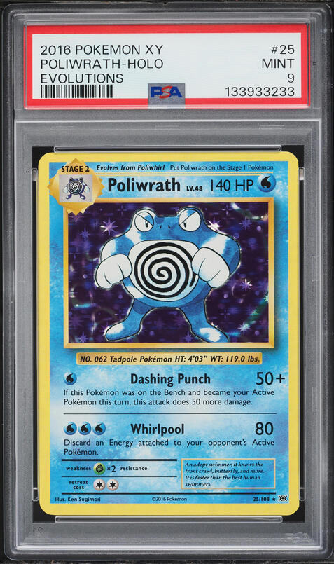 2016 Pokemon XY Evolutions Holo Poliwrath #25 PSA 9 MINT