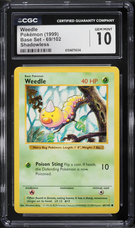 1999 Pokemon Base Set Shadowless 1st Edition Weedle #69 CGC 10 GEM