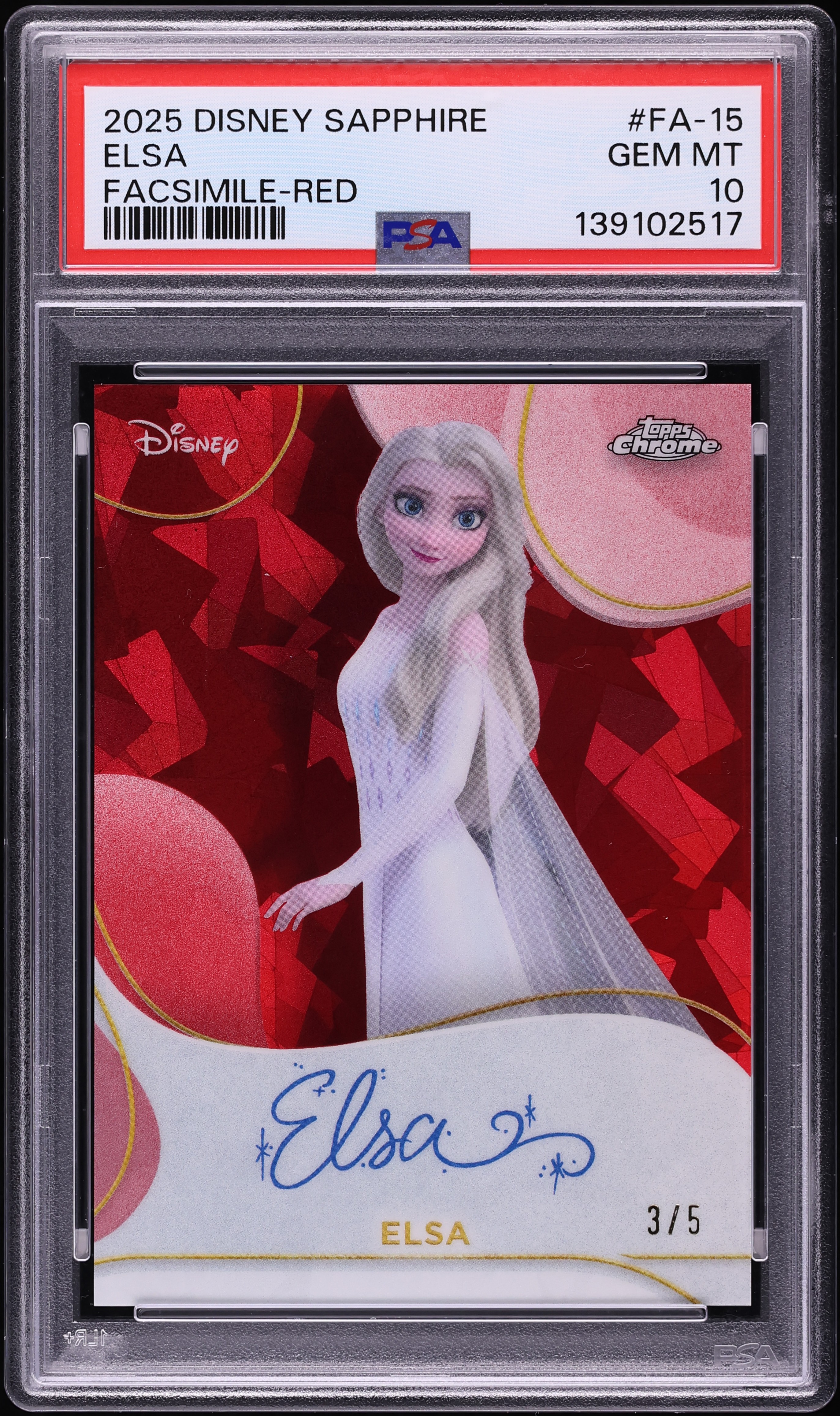 2025 Topps Chrome Disney Sapphire Edition Facsimile Red Elsa /5
