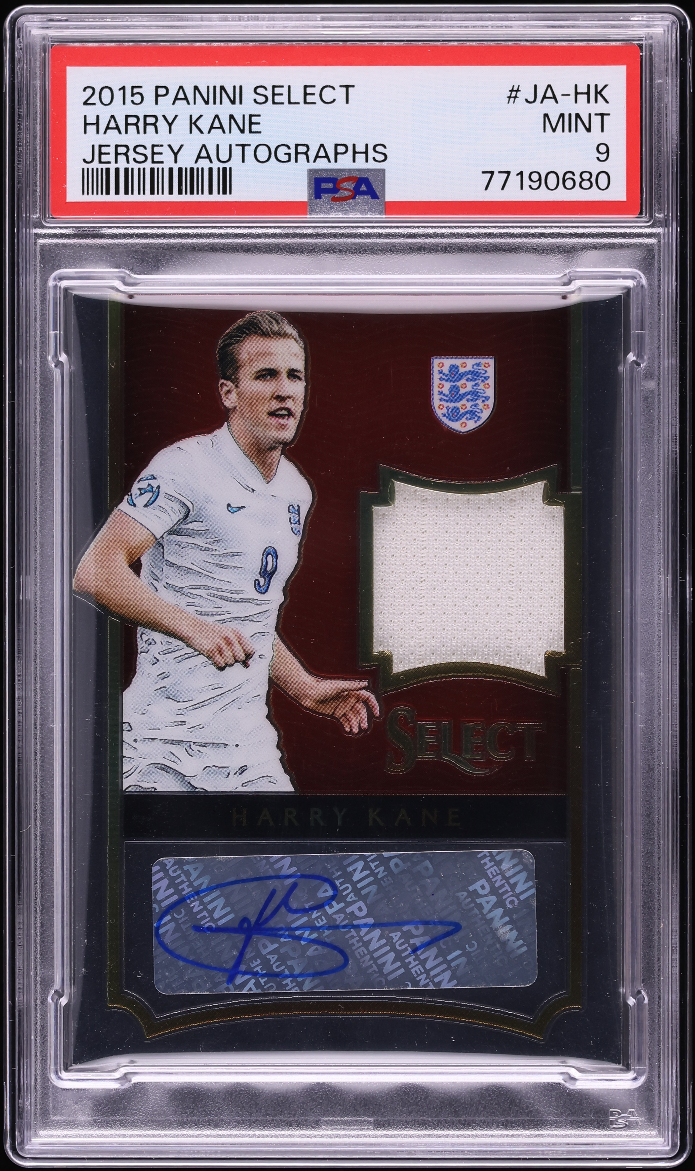 2015 Select Soccer Harry Kane PATCH AUTO /165 #JA-HK PSA 9 MINT on